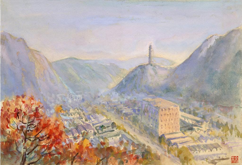 延安宝塔山（二） 1976 油彩纸  27x39 cm