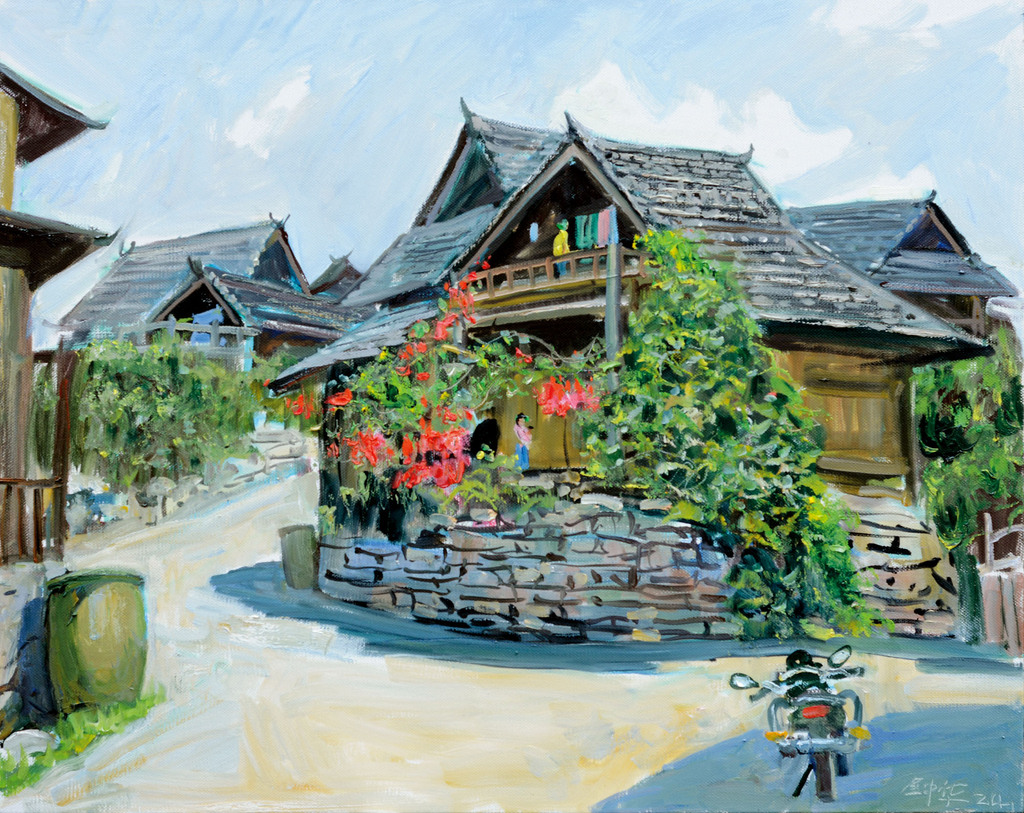3、姚钟华?《翁丁人家》?油画?80cm×100cm?2024年