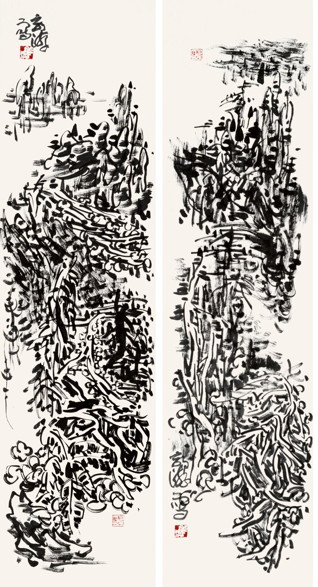6、郭游?《笔叩林壑》?中国画?140cm×35cm×2?2024年